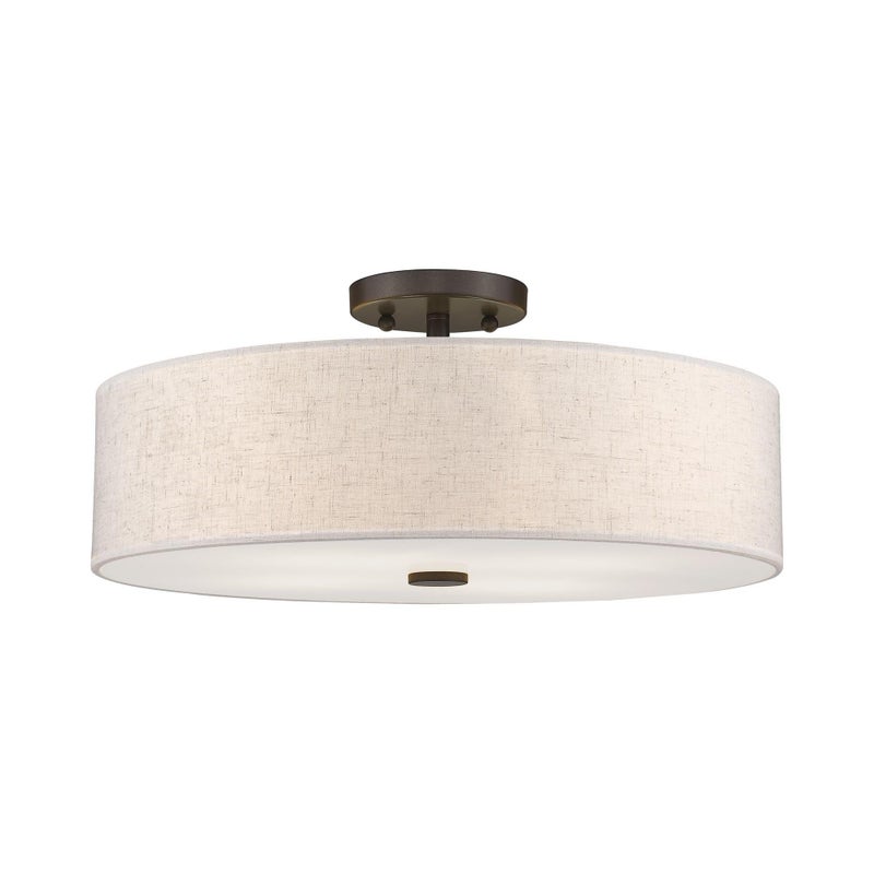 Livex Lighting 52136-92 Meridian Collection 4-Light Transitional Ceiling Mount Fixture with Oatmeal Color Fabric Hardback Shade, English Bronze - Image 1